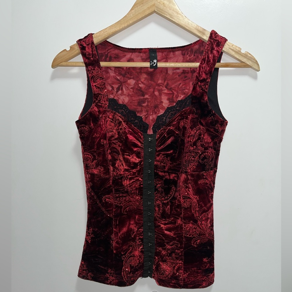 Vintage Y2K Ing Goth Punk Red and Black Corset Style Tank Womens size Small